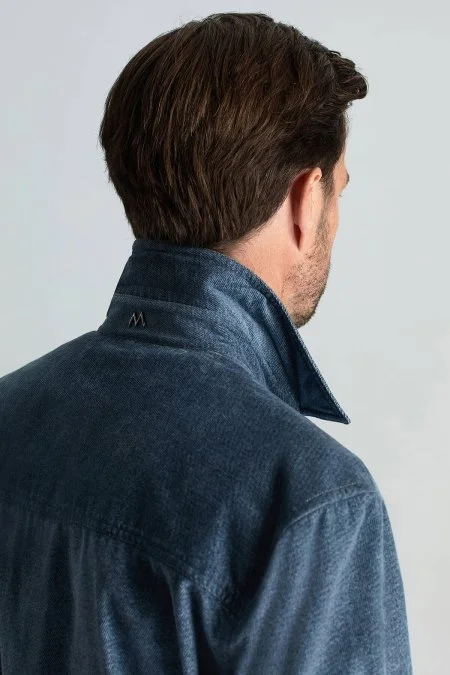 İtalyan Kumaş Kent Yaka Açık Mavi Ceket Gömlek