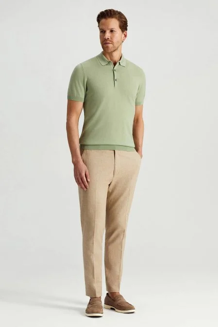 İtalyan Merino Yün Basic Açık Yeşil Triko Polo