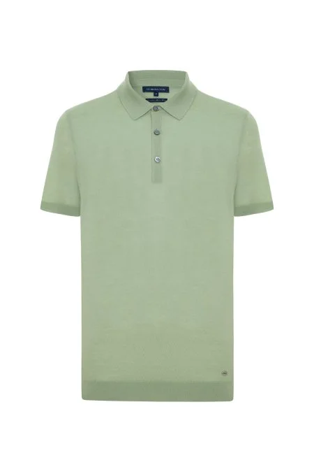 İtalyan Merino Yün Basic Açık Yeşil Triko Polo