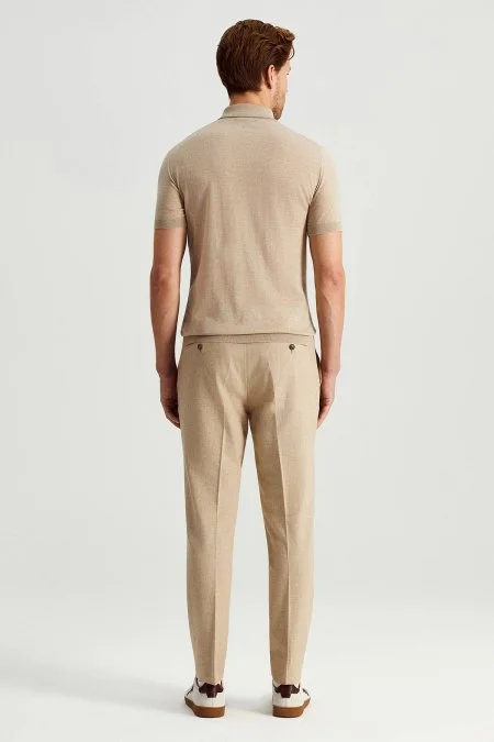 İtalyan Merino Yün Basic Krem Triko Polo