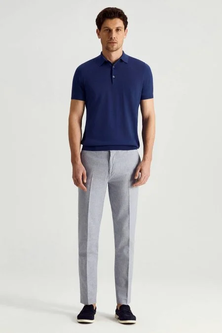 İtalyan Merino Yün Basic Mavi Triko Polo