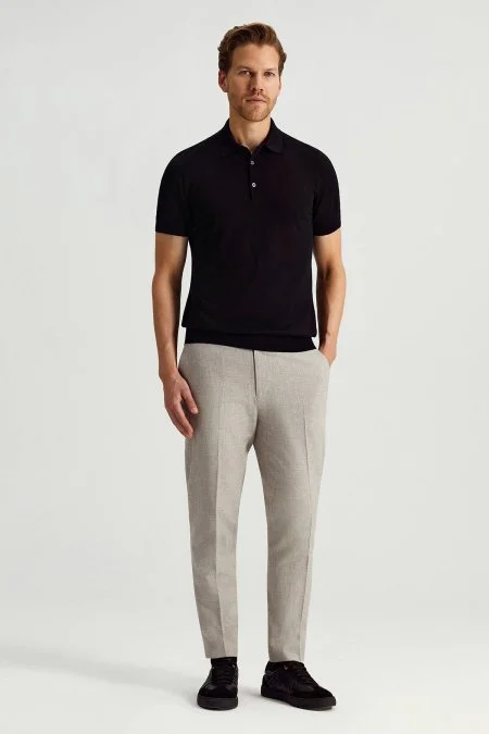 İtalyan Merino Yün Basic Siyah Triko Polo