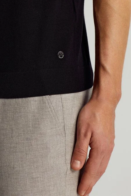 İtalyan Merino Yün Basic Siyah Triko Polo