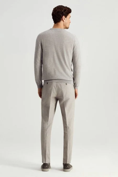 İtalyan Merino Yün Düğmeli Açık Gri Triko Hırka