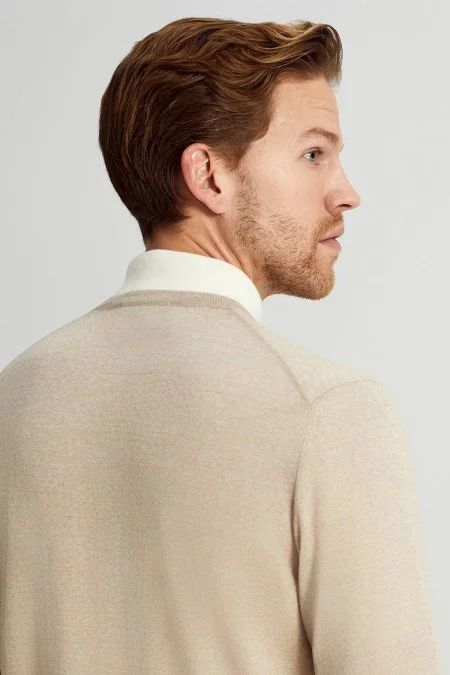 İtalyan Merino Yün Düğmeli Krem Triko Hırka