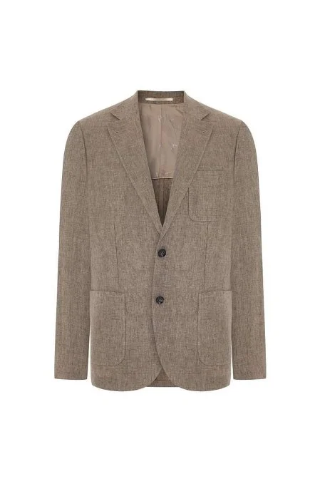 İtalyan Saf Keten Kahverengi Blazer Ceket