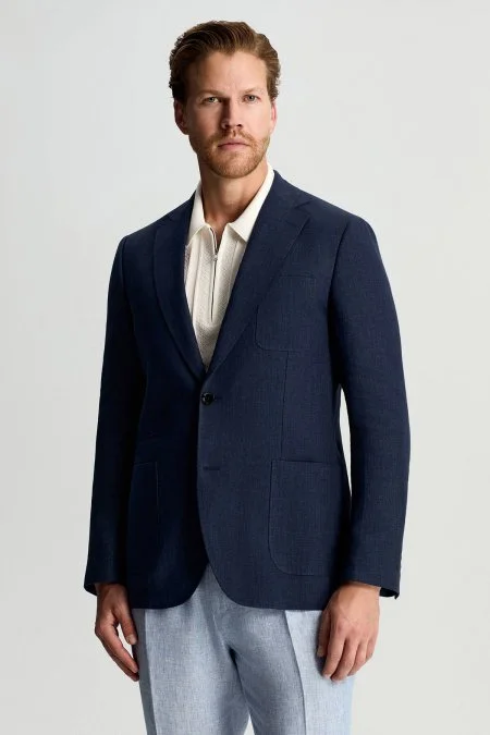 İtalyan Saf Keten Lacivert Blazer Ceket