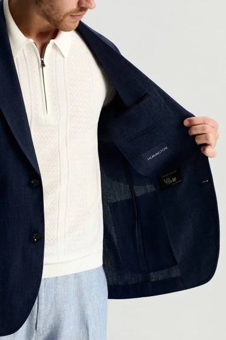 İtalyan Saf Keten Lacivert Blazer Ceket