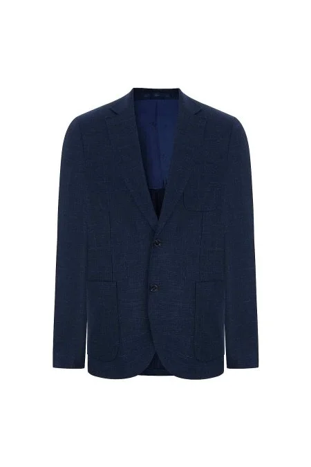 İtalyan Saf Keten Lacivert Blazer Ceket