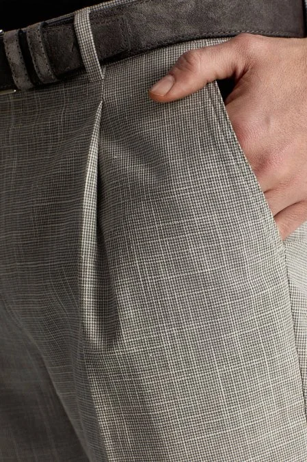 İtalyan Saf Yün Açık Gri Klasik Dokuma Pantolon