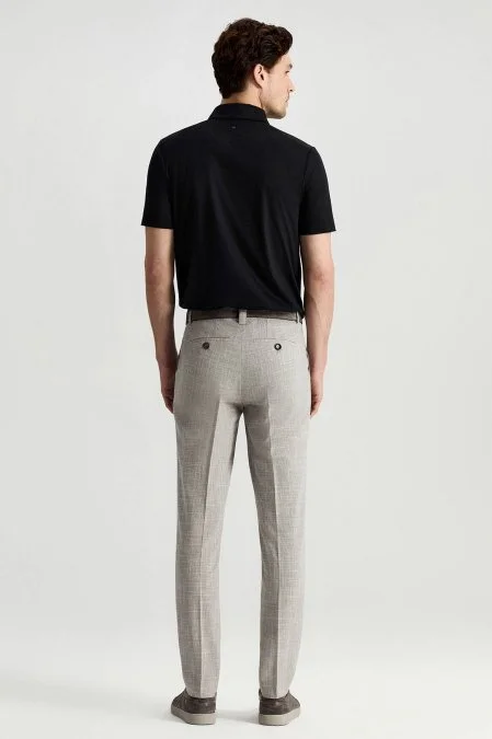 İtalyan Saf Yün Açık Gri Klasik Dokuma Pantolon