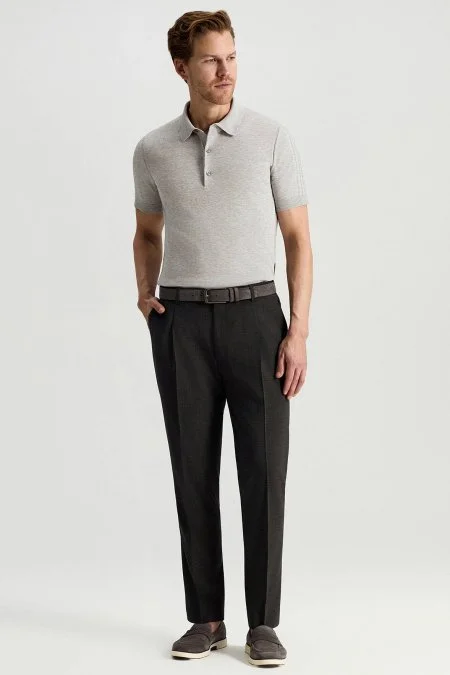 İtalyan Saf Yün Antrasit Klasik Dokuma Pantolon