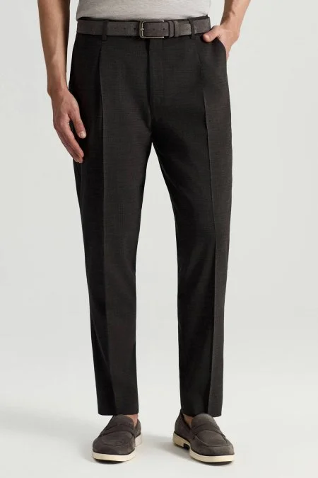 İtalyan Saf Yün Antrasit Klasik Dokuma Pantolon