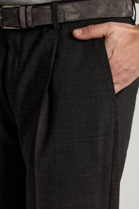 İtalyan Saf Yün Antrasit Klasik Dokuma Pantolon