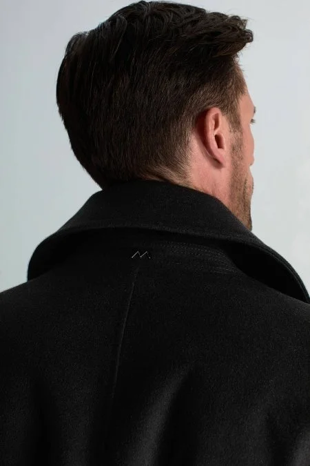 İtalyan Saf Yün Düğme Cepli Siyah Palto