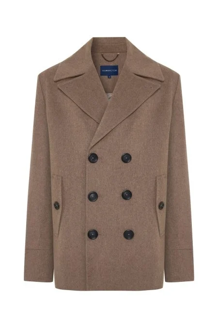 İtalyan Saf Yün Düğme Cepli Tütün Rengi Palto