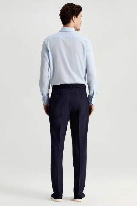 İtalyan Saf Yün Lacivert Klasik Dokuma Pantolon