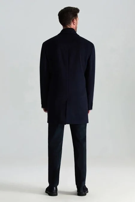 İtalyan Saf Yün Lacivert Palto