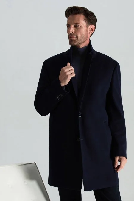 İtalyan Saf Yün Lacivert Palto