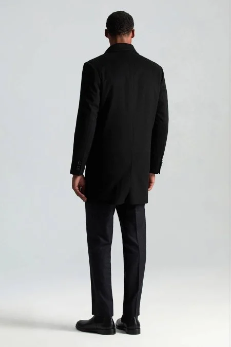 İtalyan Saf Yün Siyah Palto