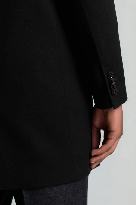 İtalyan Saf Yün Siyah Palto