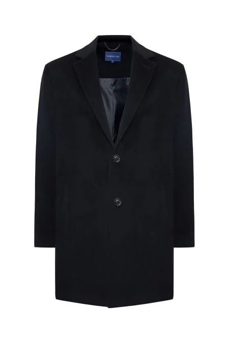 İtalyan Saf Yün Siyah Palto