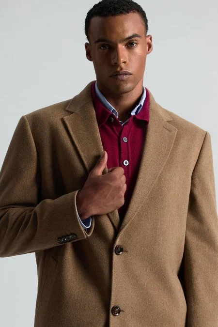 İtalyan Saf Yün Tütün Rengi Palto