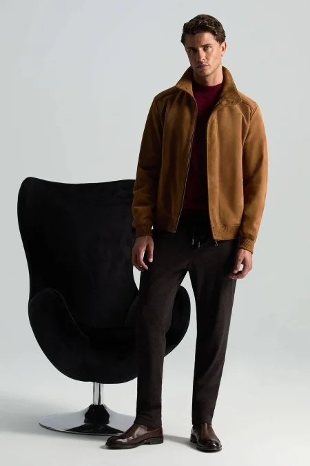 İtalyan Yün Bağcık Detaylı Kahverengi Relax Pantolon