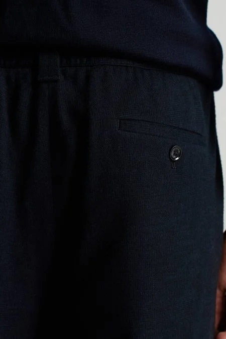 İtalyan Yün Bağcık Detaylı Lacivert Relax Pantolon