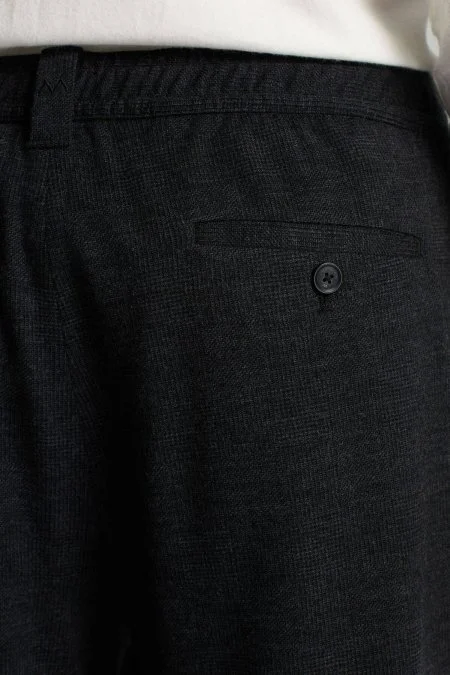 İtalyan Yün Bağcık Detaylı Siyah Relax Pantolon