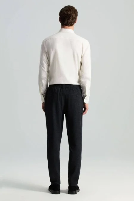 İtalyan Yün Bağcık Detaylı Siyah Relax Pantolon