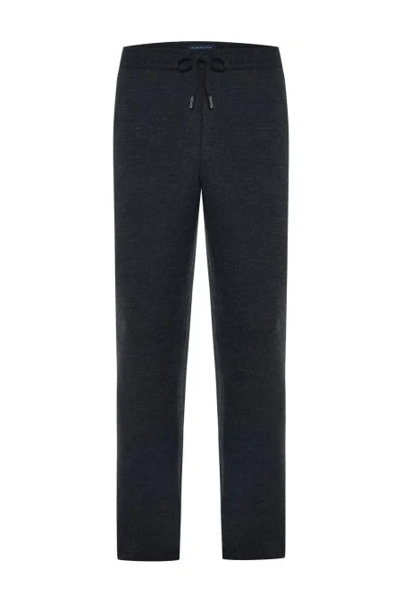 İtalyan Yün Bağcık Detaylı Siyah Relax Pantolon