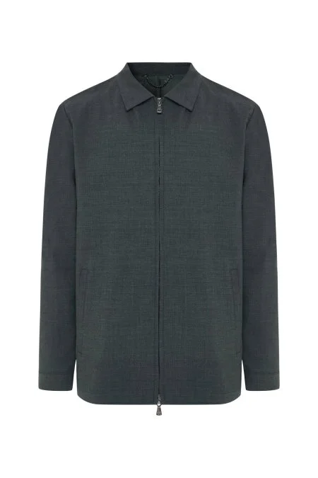 İtalyan Yün Fermuarlı Koyu Mavi Spor Ceket