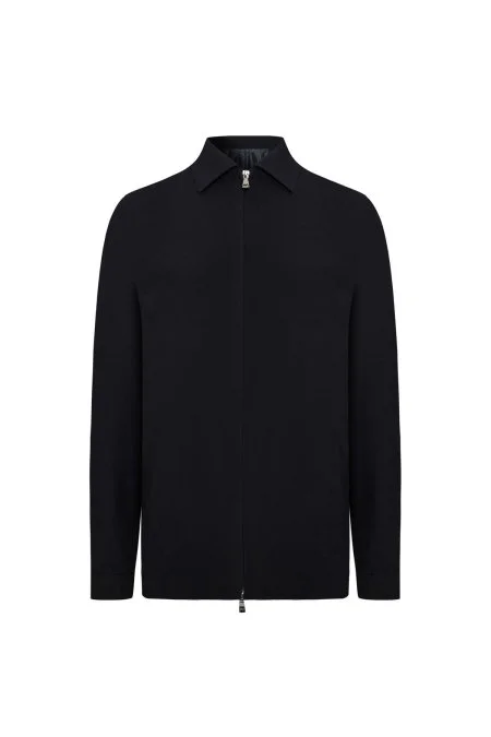 İtalyan Yün Fermuarlı Siyah Spor Ceket