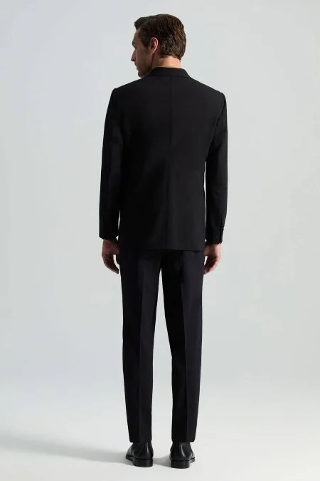 İtalyan Yün Karışımlı Siyah Kruvaze Blazer Ceket