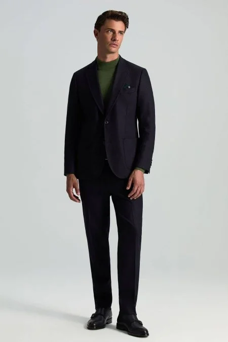 İtalyan Yün Kaşmir Karışım Koyu Lacivert Blazer Ceket