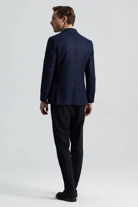 İtalyan Yün Kaşmir Karışım Lacivert Blazer Ceket