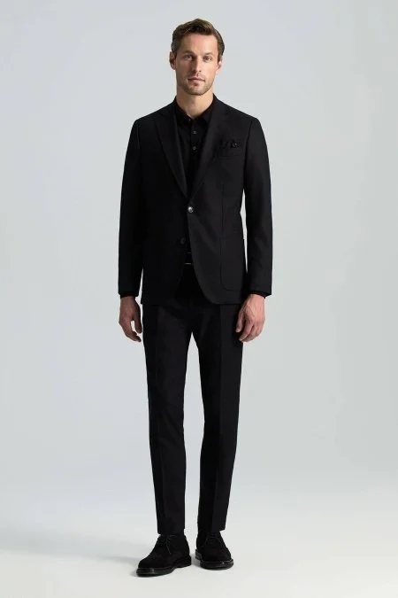 İtalyan Yün Kaşmir Karışım Siyah Blazer Ceket