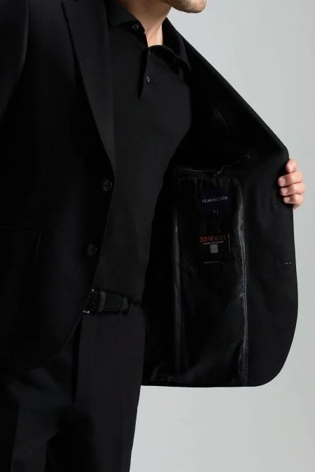 İtalyan Yün Kaşmir Karışım Siyah Blazer Ceket