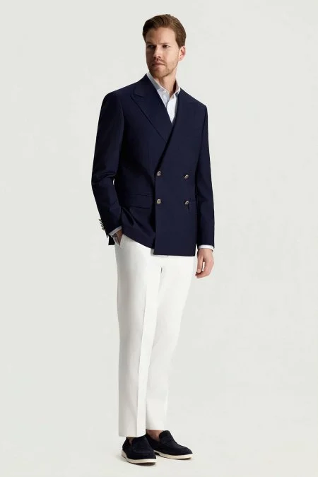 İtalyan Yün Lacivert Yazlık Kruvaze Ceket