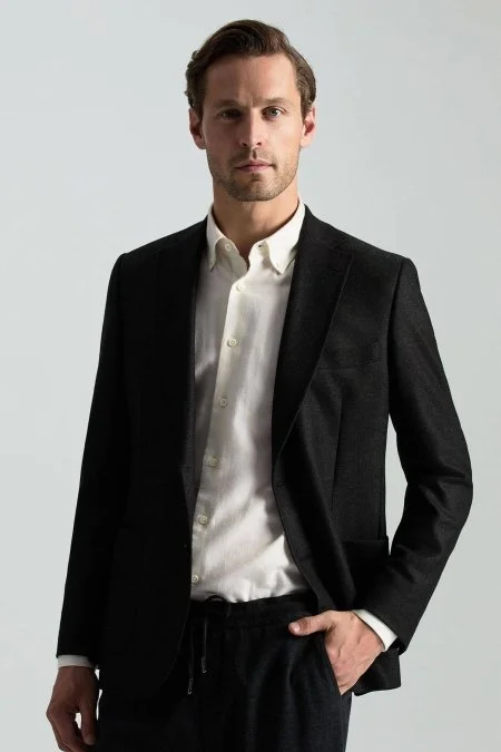 İtalyan Yün Kaşmir Karışım Siyah Blazer Ceket İtalyan Yün Kaşmir Karışım Siyah Blazer Ceket