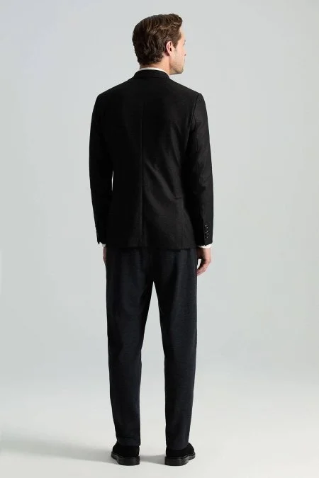 İtalyan Yün Kaşmir Karışım Siyah Blazer Ceket