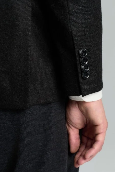 İtalyan Yün Kaşmir Karışım Siyah Blazer Ceket