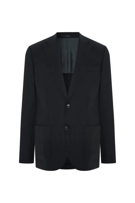 İtalyan Yün Kaşmir Karışım Siyah Blazer Ceket