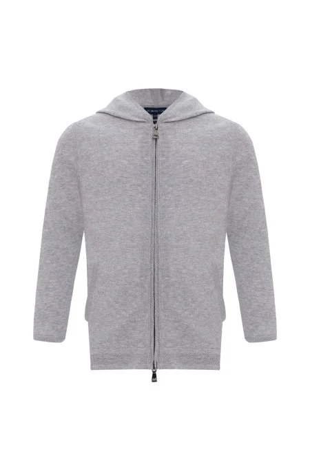 Kapüşonlu Gri İnce Çocuk Hırka