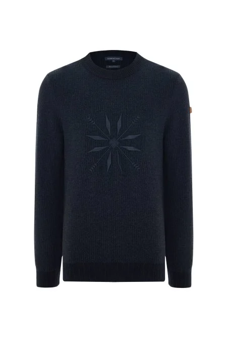 Kaşmir Yün Karışım Kar Desenli Lacivert Kazak