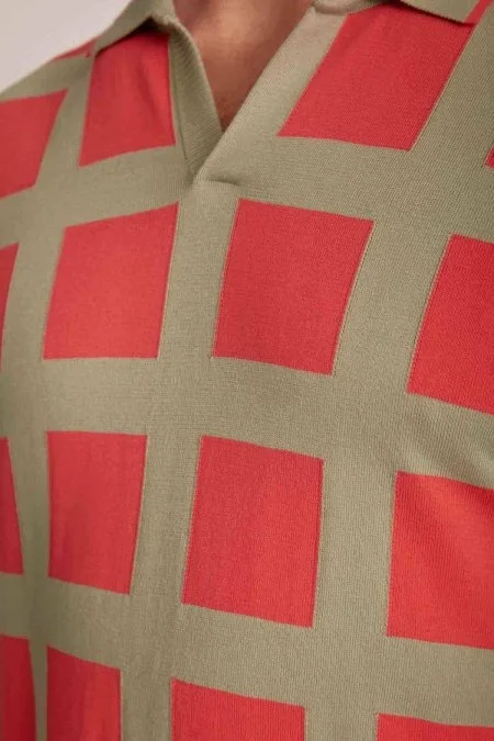 Kare Desen Giza Pamuk Açık Yeşil Triko Polo