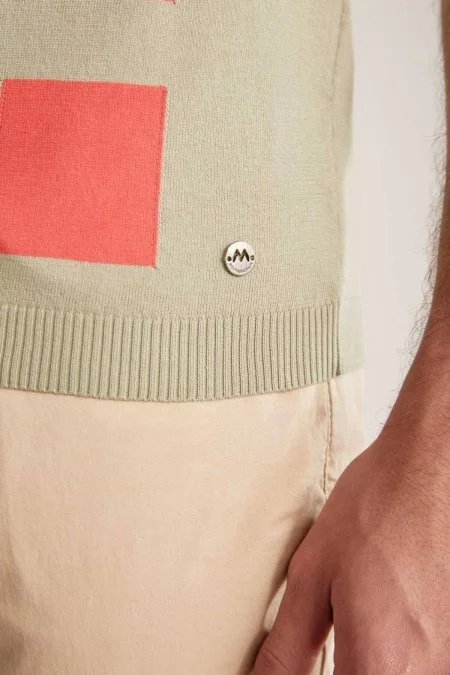 Kare Desen Giza Pamuk Açık Yeşil Triko Polo