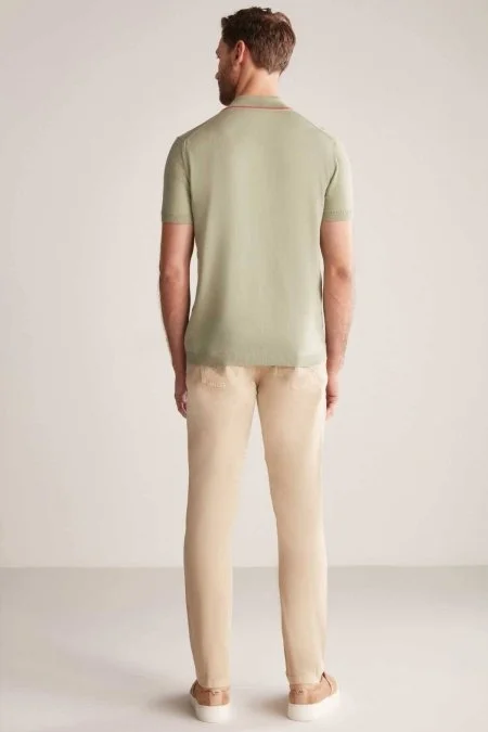 Kare Desen Giza Pamuk Açık Yeşil Triko Polo