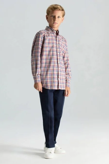 Kareli Kaşmir Karışım Bordo-Beyaz Çocuk Gömlek